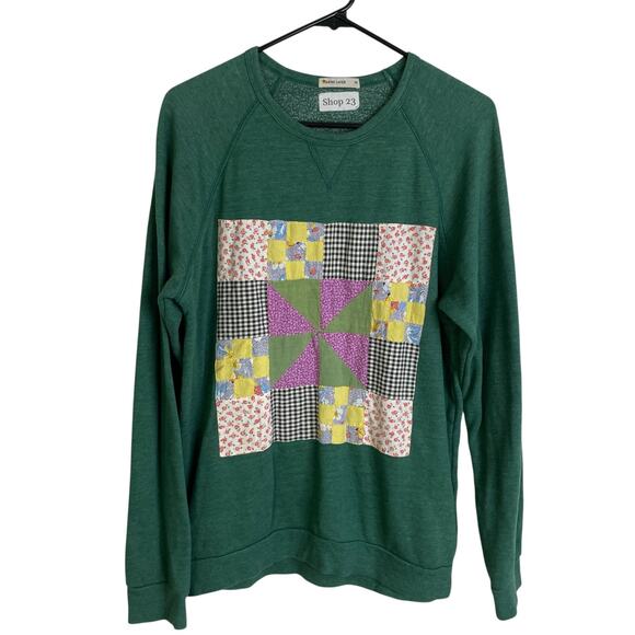 Marine Layer Sweatshirt Womens Medium Green Pullover Quilted Mixed Print Gingham - Picture 1 of 9